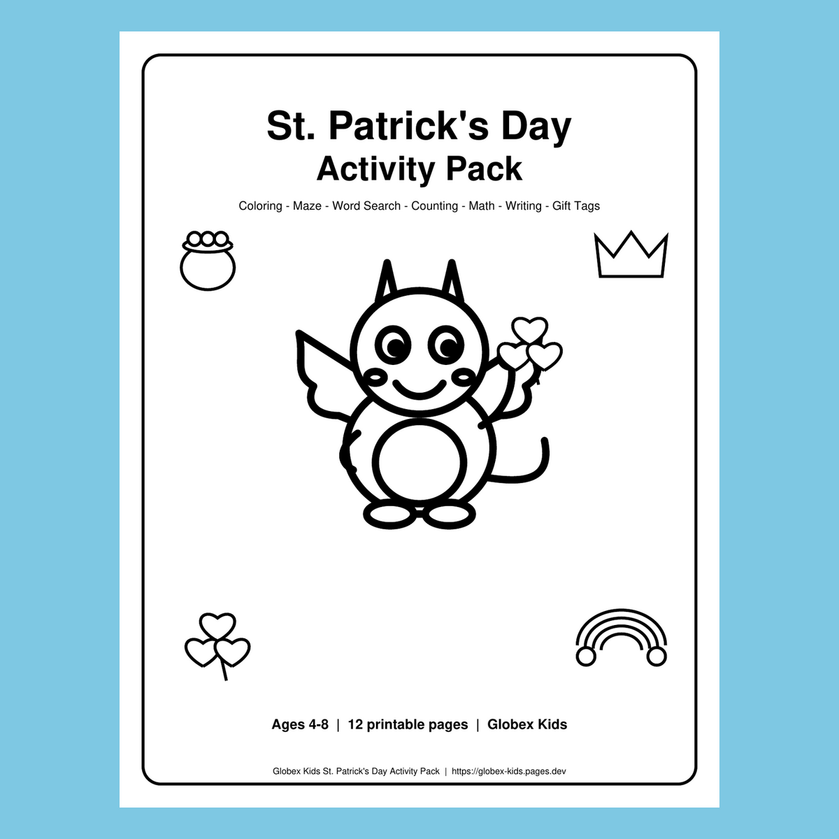 Globex Kids St. Patrick's Day Activity Pack | Ages 4-8 | Coloring, Maze, Math