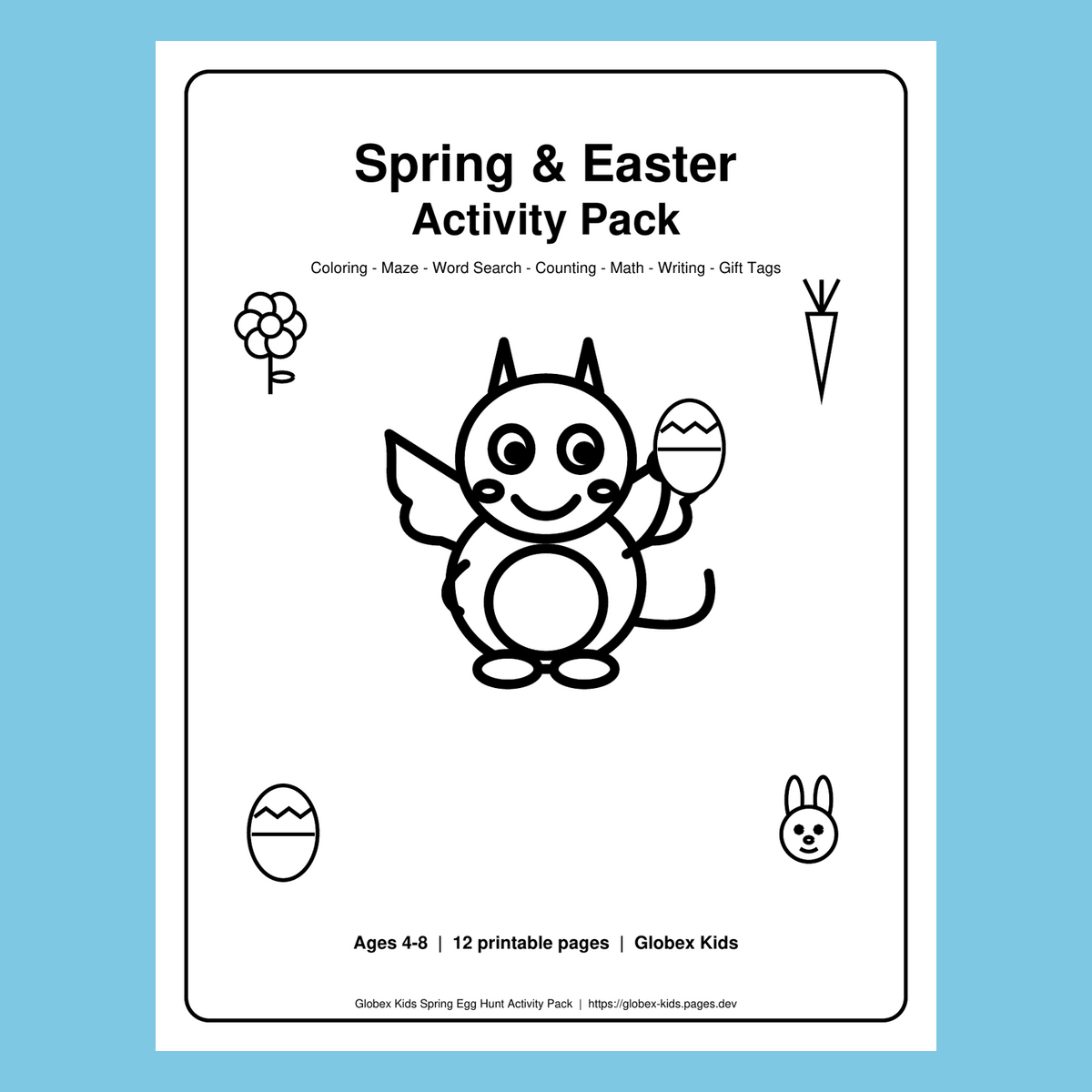Globex Kids Spring Egg Hunt Activity Pack | Ages 4-8 | Coloring, Maze, Math
