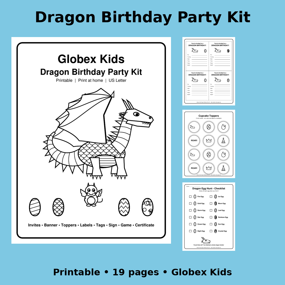 Globex Kids Dragon Birthday Party Kit (Printable)