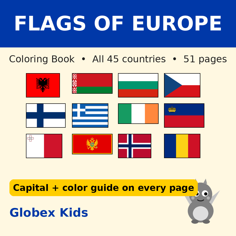 Globex Kids Flags of Europe Coloring Book - All 45 Countries (Printable)