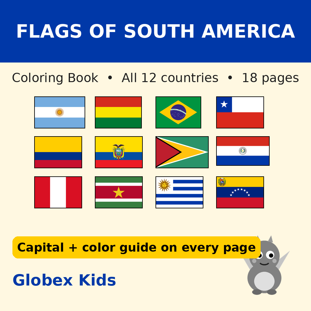 Globex Kids Flags of South America Coloring Book - All 12 Countries (Printable)