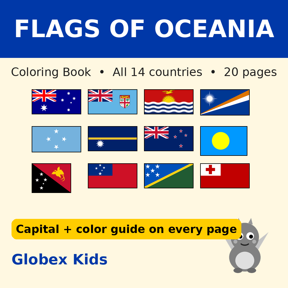 Globex Kids Flags of Oceania Coloring Book - All 14 Countries (Printable)