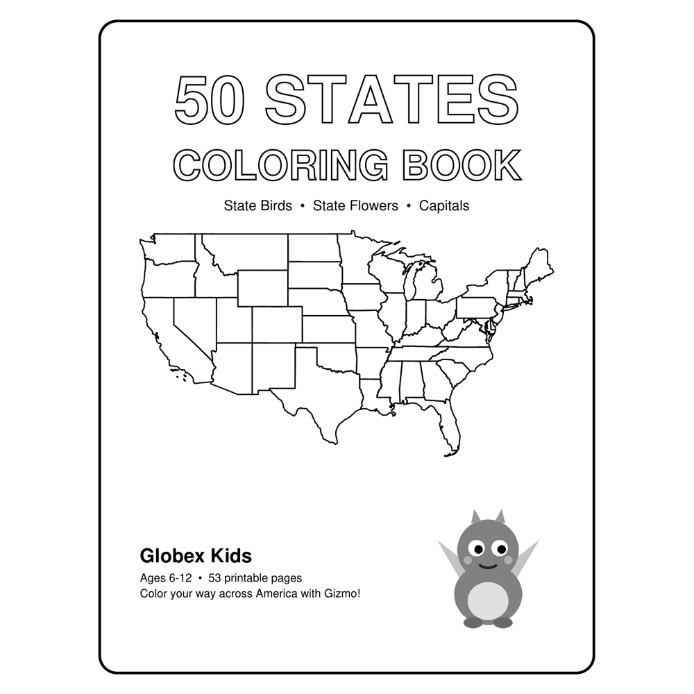 50 States Printable Coloring Book: Birds, Flowers & Capitals Ages 6-12