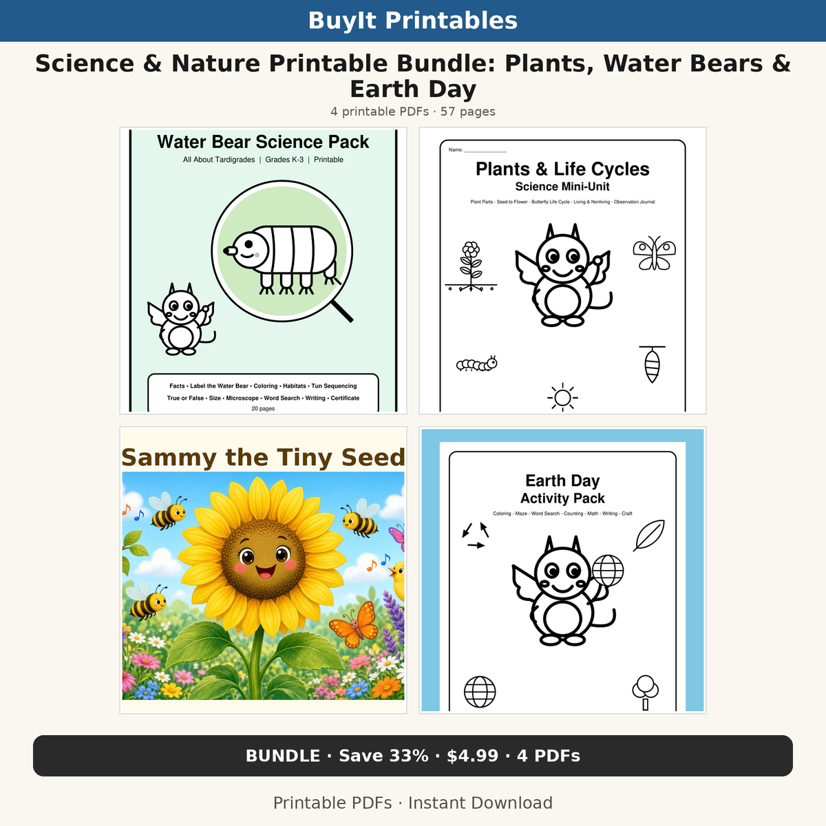 Science & Nature Printable Bundle: Plants, Water Bears & Earth Day