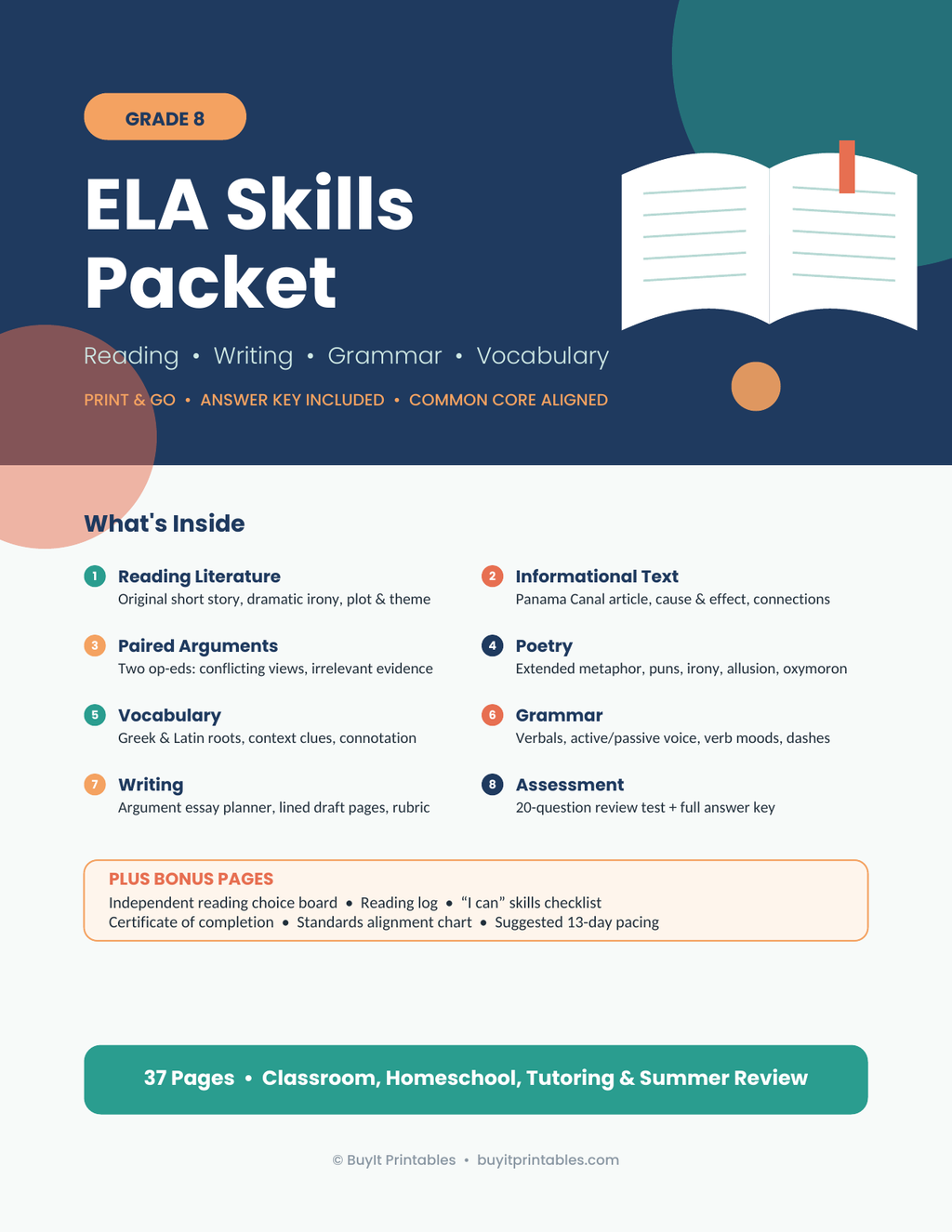 Middle School ELA Bundle | 7th Grade + 8th Grade + Winter Break Packets