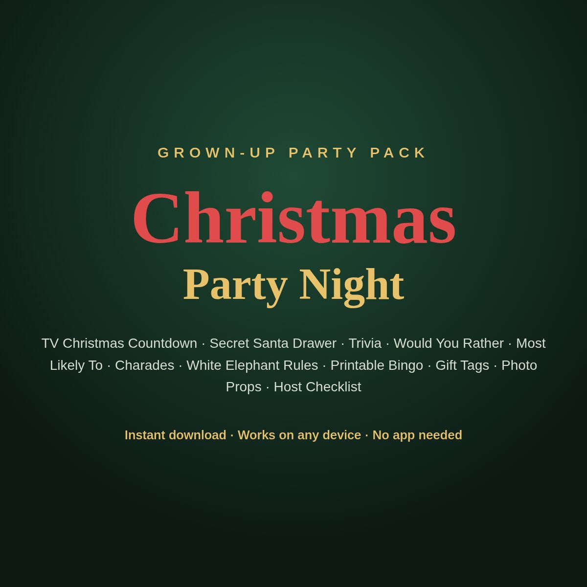 Christmas Party Pack for Grown-Ups – TV Countdown, Secret Santa, Games & Printables