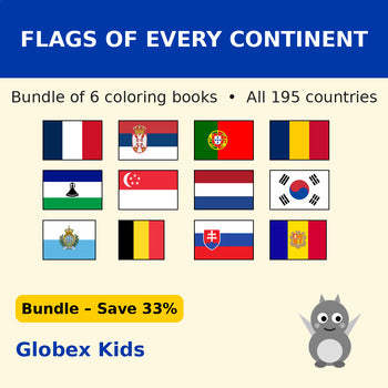 Globex Kids Flags of Every Continent Bundle - 6 Coloring Books, 195 Countries