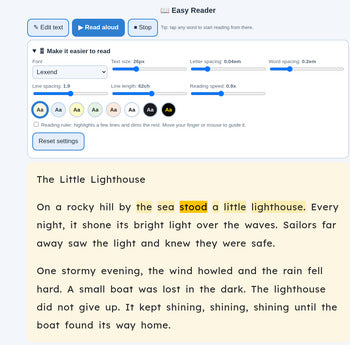 Easy Reader: Dyslexia-Friendly Read-Aloud Tool + 6 Free Printables