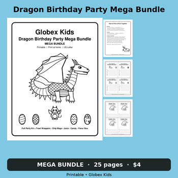 Globex Kids Dragon Birthday Party Mega Bundle (Printable)