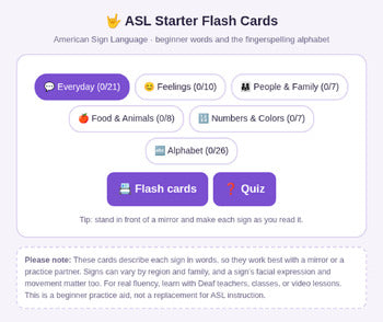 ASL Starter Flash Cards - Beginner Sign Language Words & Fingerspelling Alphabet