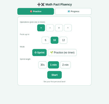 Math Fact Fluency - Addition, Subtraction, Multiplication & Division Practice