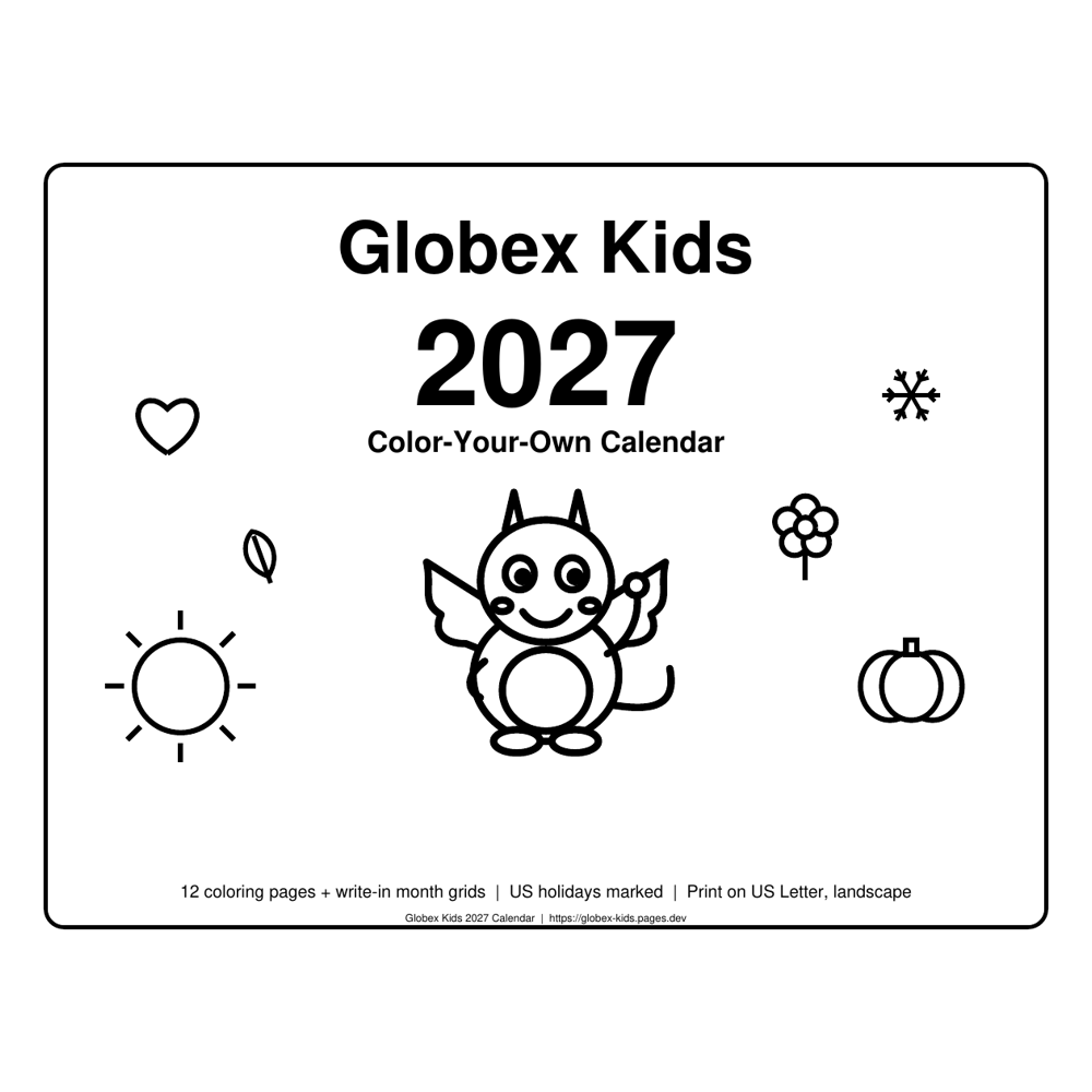 2027 Color-Your-Own Calendar for Kids | Printable PDF