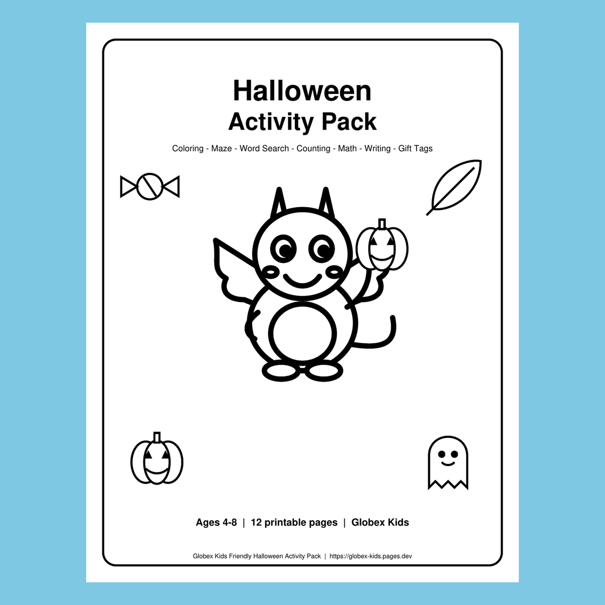 Friendly Halloween Activity Pack Ages 4-8: Coloring, Maze & Math