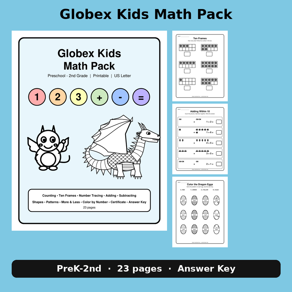 Globex Kids Math Pack - PreK to 2nd Grade (Printable)