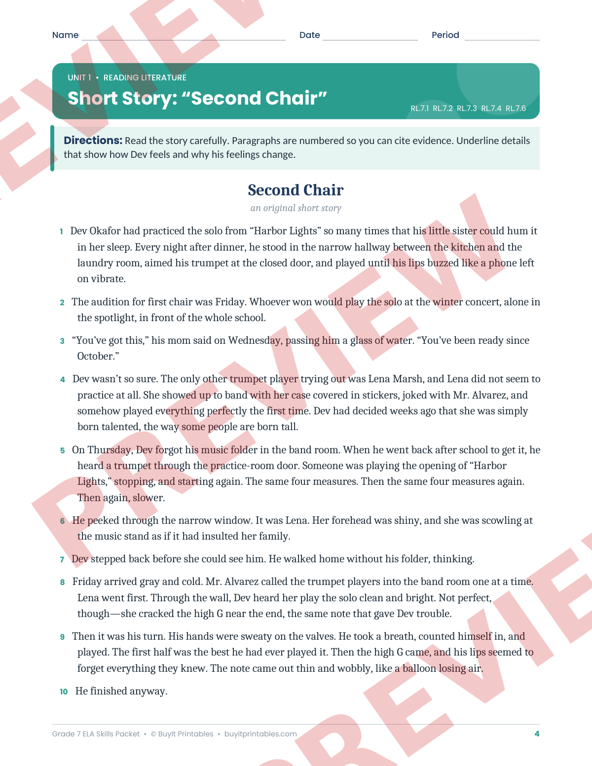 7th Grade ELA Skills Packet | Reading, Grammar, Vocabulary & Writing | Answer Key